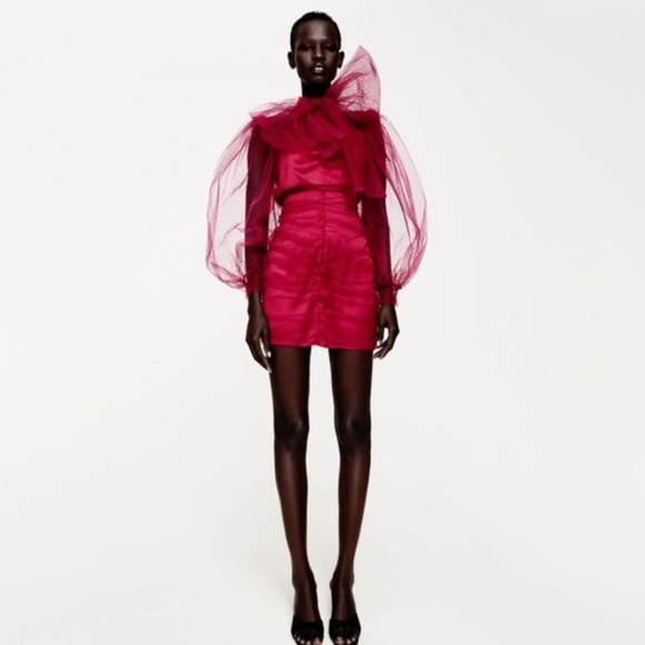 Zara Dresses & Skirts - Zara Festive Season Fuchsia Tulle and Satin Party Dress NWT